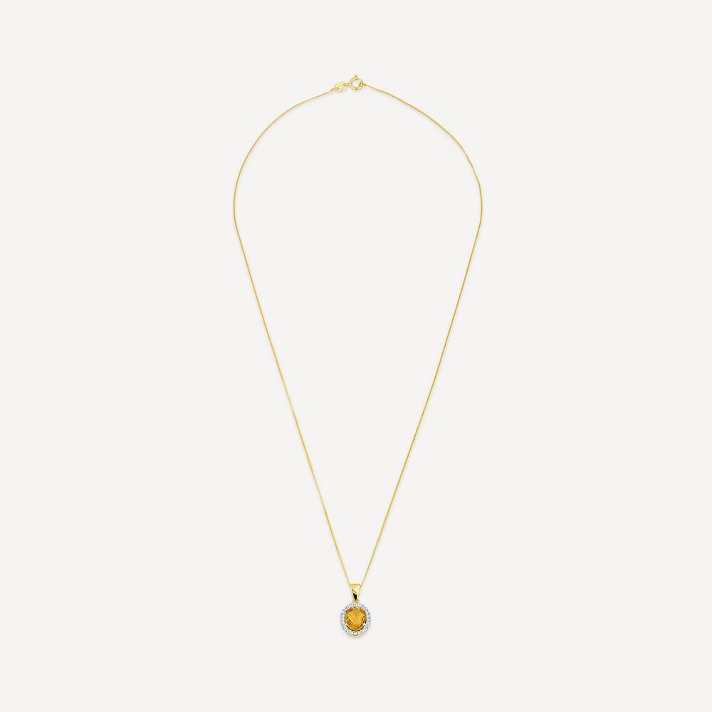 9ct Yellow Gold Oval Citrine & Cubic Zirconia Pendant (Chain Included) image number 2