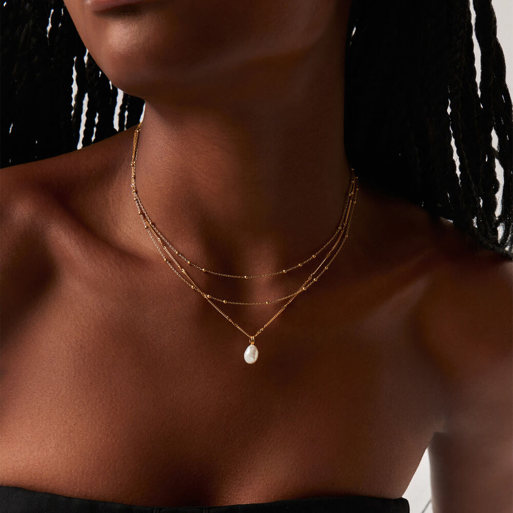 Missoma 18ct Gold Vermeil Sterling Silver Baroque Pearl Twisted Chain Necklace