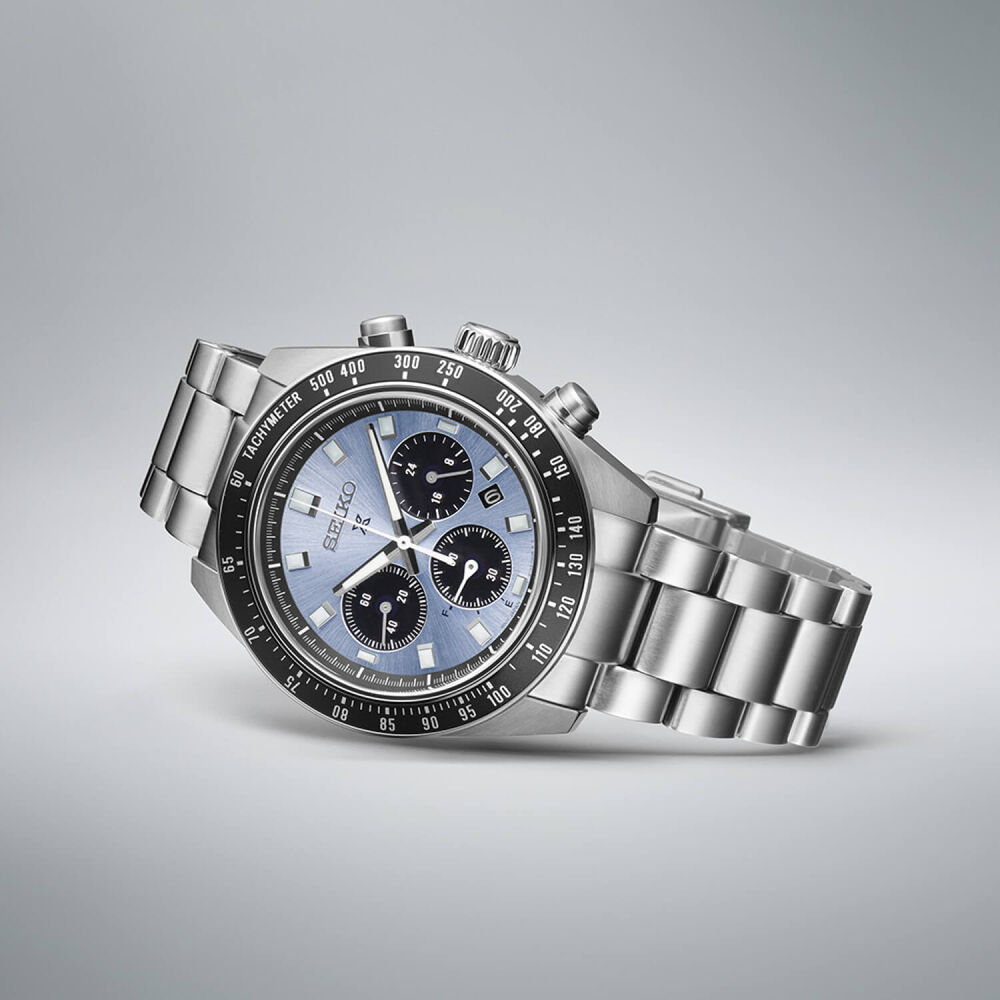 Seiko Prospex Speedtimer Solar Chronograph 41.4mm Blue Dial Steel Case Bracelet Watch image number 4