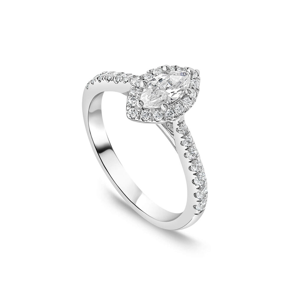 The Orchid Setting 18ct White Gold Marquise 0.75ct Halo Diamond Shoulders Ring