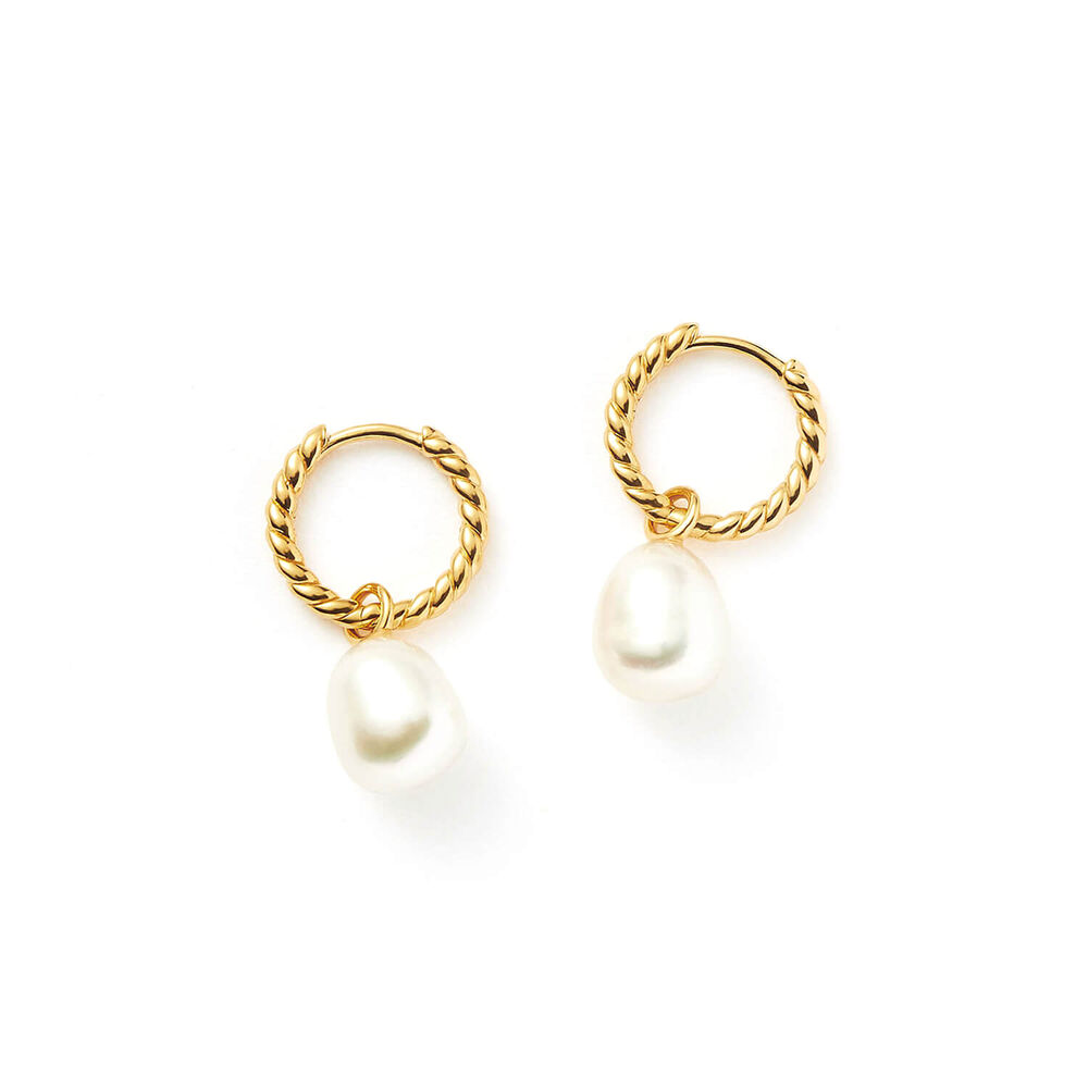 Missoma 18ct Gold Vermeil Sterling Silver Pearl Twisted Small Drop Hoop Earrings