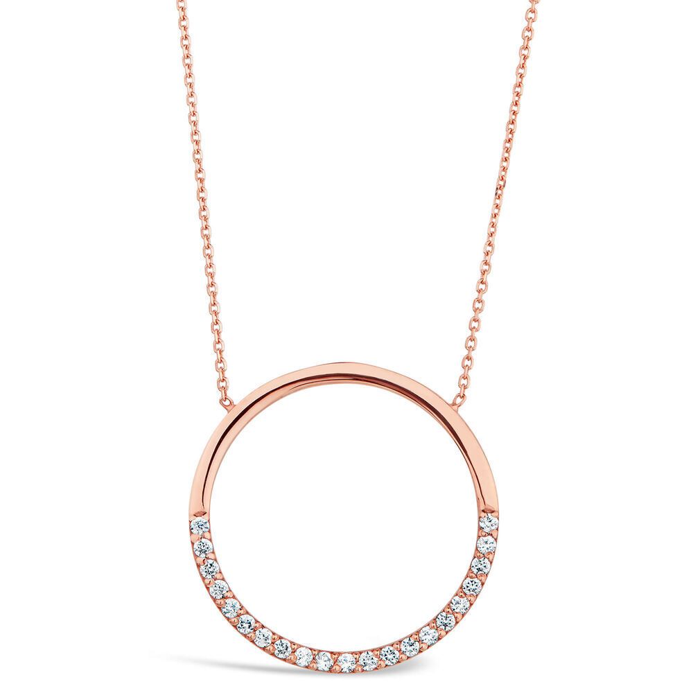 Ladies 9ct Rose Gold Stone Set Circle Necklace