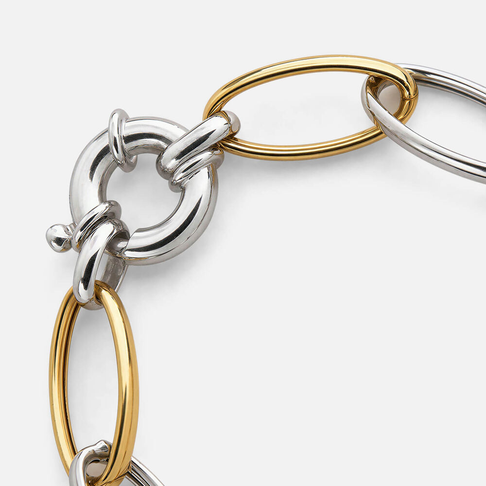 Sterling Silver Two Tone Open Oval Link Bracelet