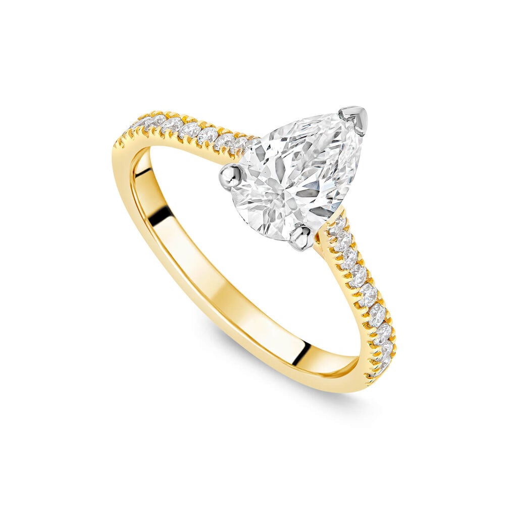 Born 18ct Yellow Gold 1.20ct Lab Grown Pear Solitiare & Diamond Sides Ring image number 0