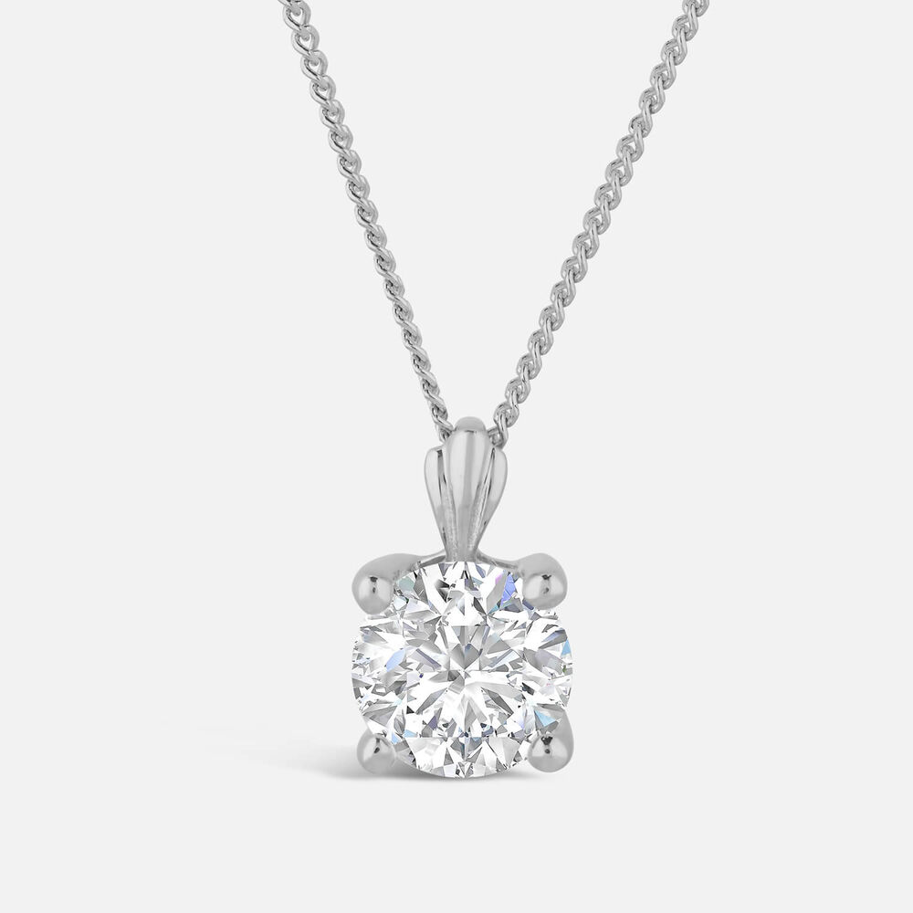 9ct White Gold 5mm Four Claw Cubic Zirconia Set Pendant (Chain Included)