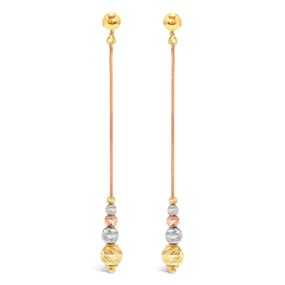 9ct White & Yellow& Rose Gold Five Bead Drop Earrings