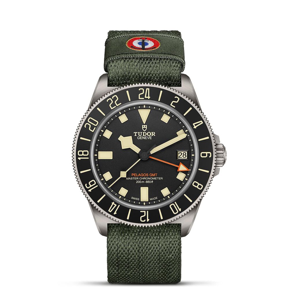 TUDOR Pelagos FXD GMT 42mm Matte Black Dial Green Fabric Strap Watch
