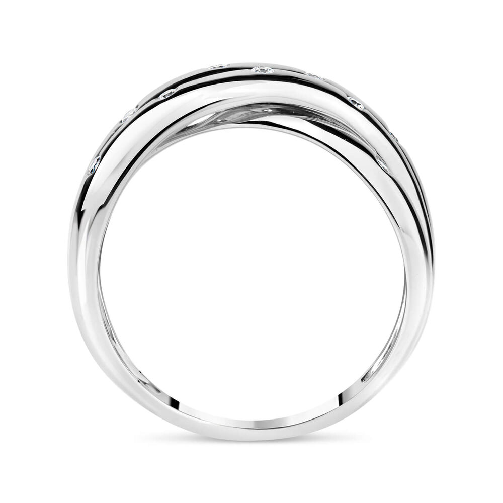 9ct White Gold 0.13ct Diamond Crossover Ladies Ring image number 2