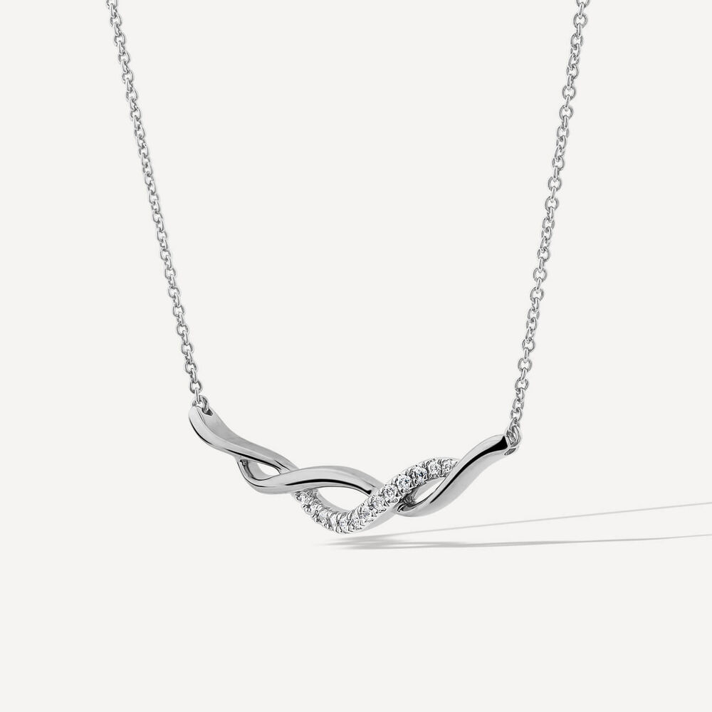 9ct White Gold 0.10ct Diamond Set Twist Hammock Necklet