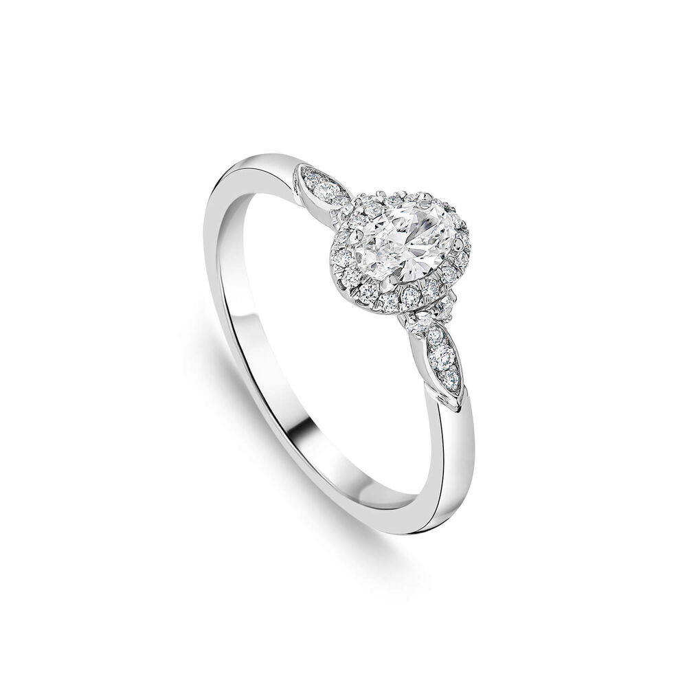 Northen Star Platinum 0.44ct Diamond Oval Centre Halo & Shoulders Ring image number 0