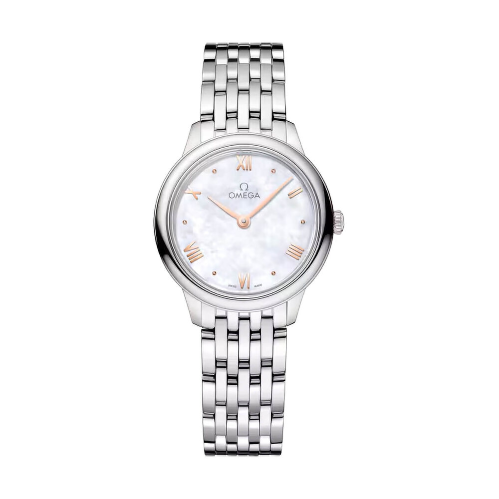 OMEGA De Ville Prestige 27.5mm White Mother of Pearl Steel Bracelet Watch