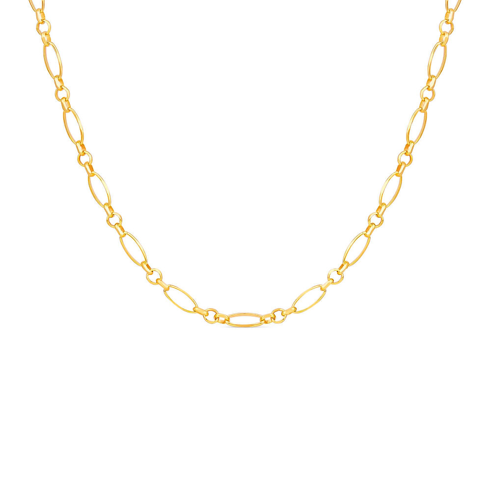 9ct Yellow Gold Diamond Cut Small Figaro Belcher 24 inch Chain Necklet image number 0