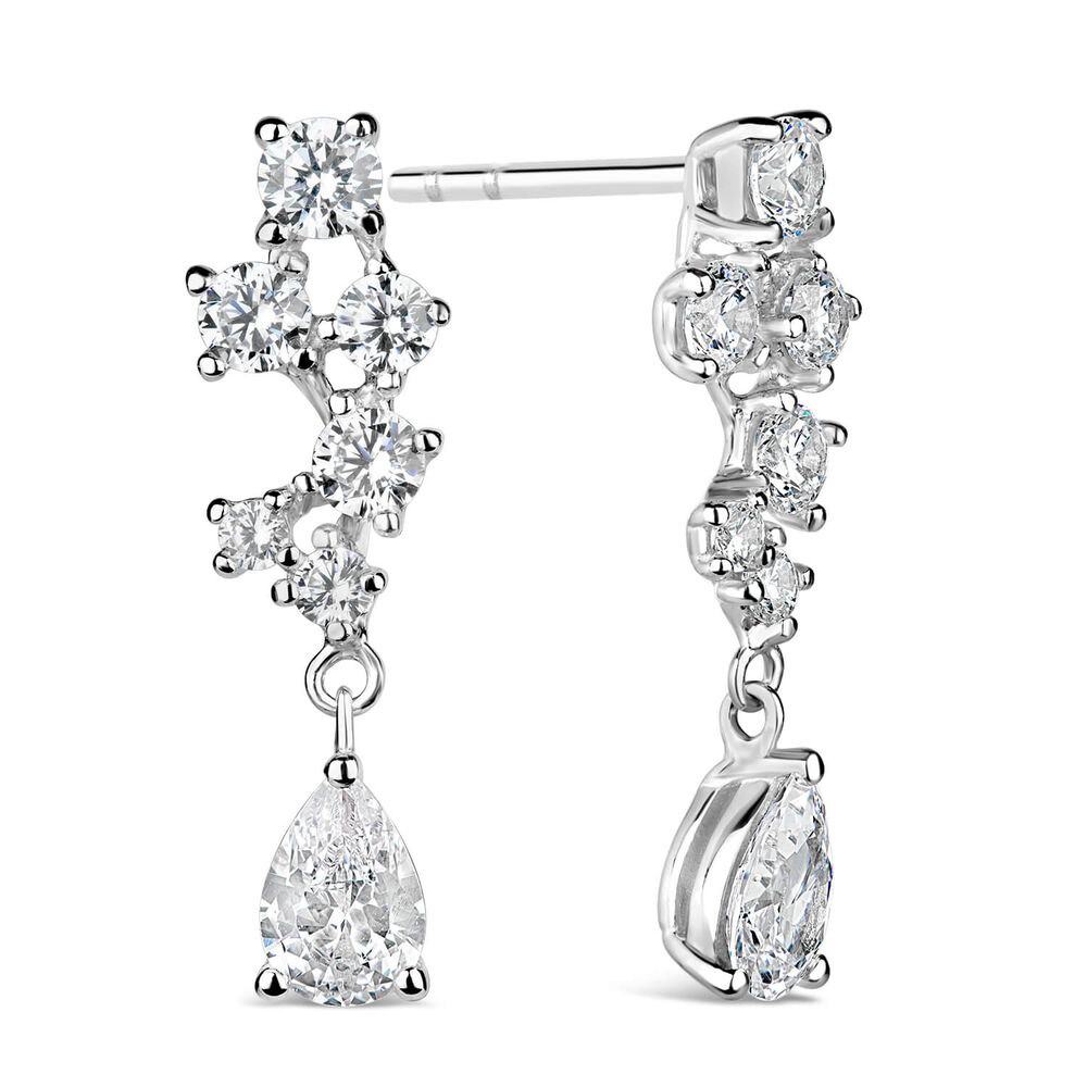 Sterling Silver Cubic Zirconia Pear Drop Earrings image number 2