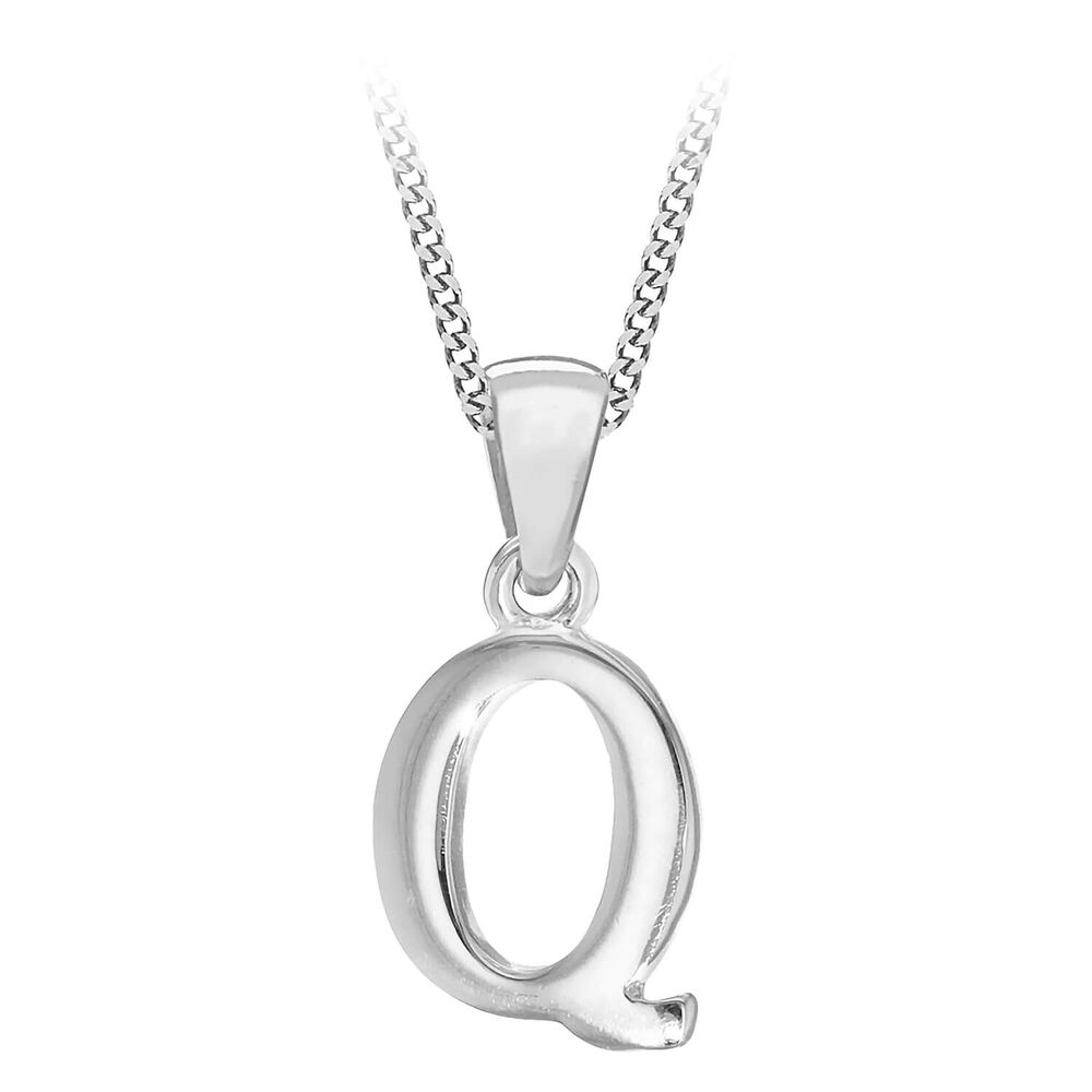 Sterling Silver Block Initial Q Pendant  (Chain Included) image number 0