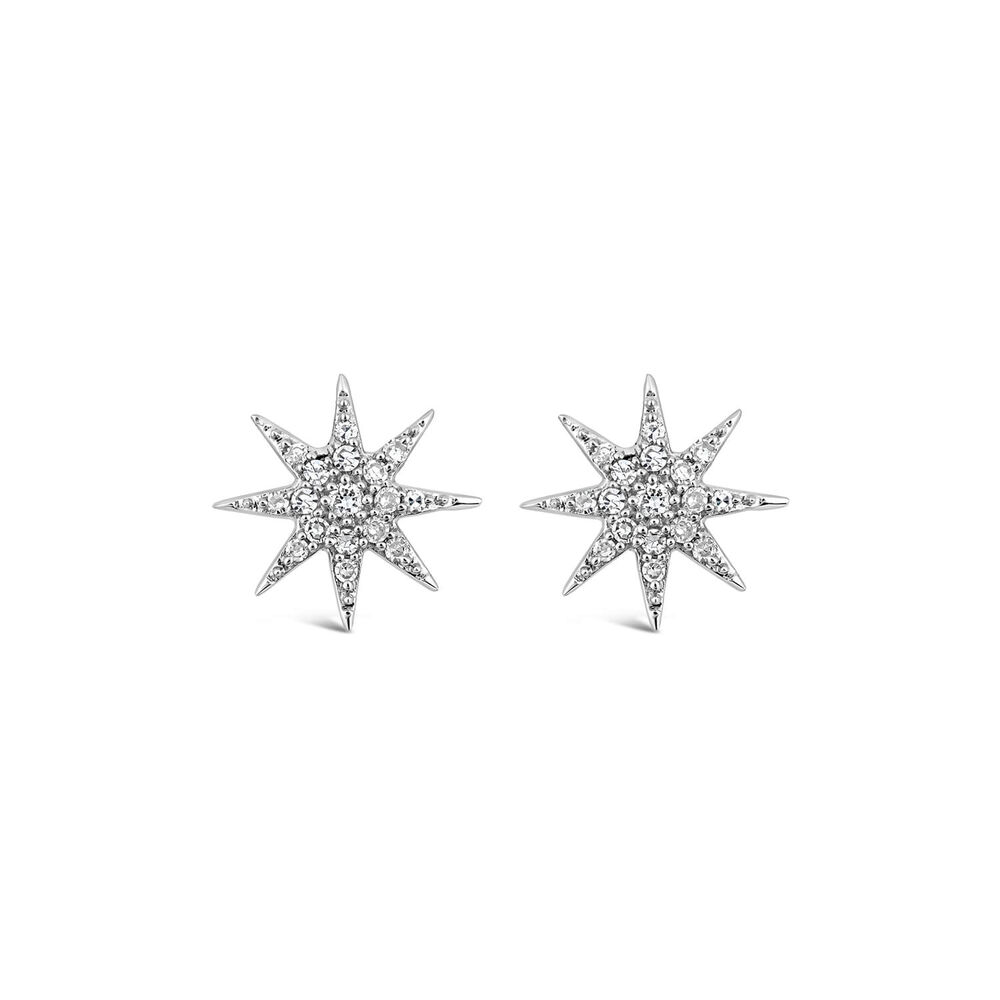 9ct White Gold Pave Set 0.08 Carat Diamond Star Stud Earrings