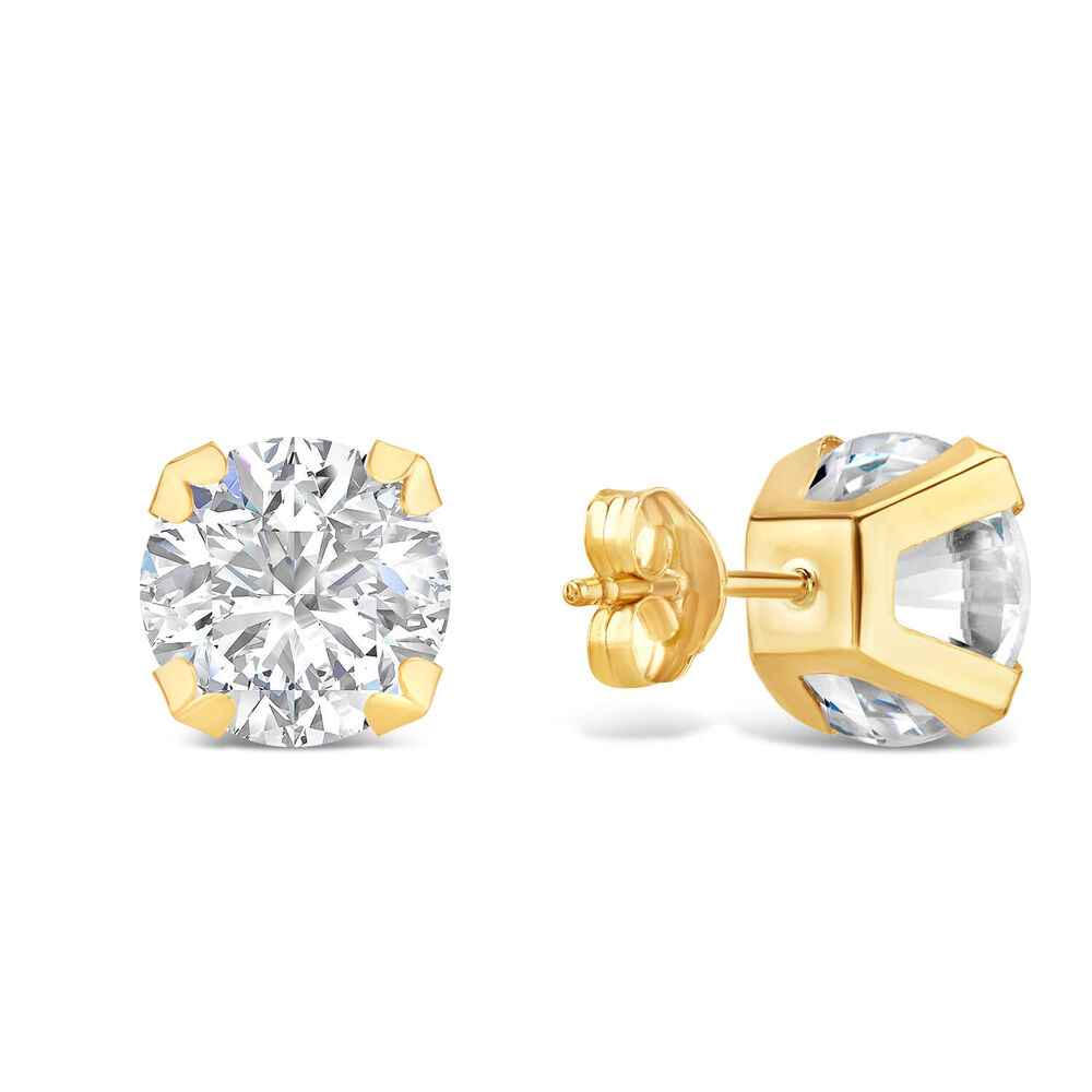9ct Yellow Gold 8mm Four Claw Cubic Zirocnia Stud Earrings image number 4
