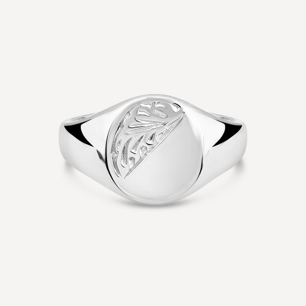 Sterling Silver Oval Engraved Corner Signet Ring