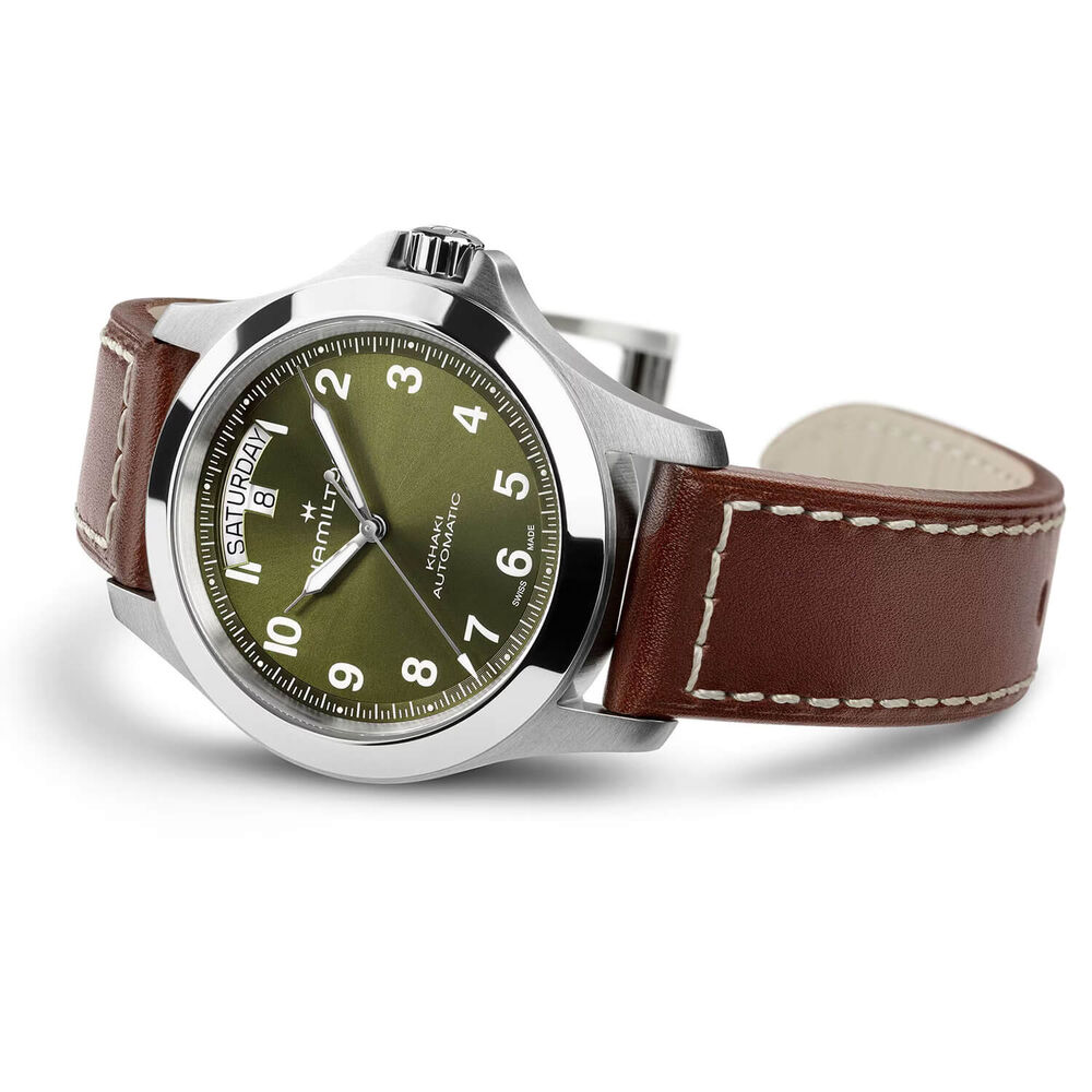 Hamilton Khaki Field King Day-Date 40mm Green Dial Brown Leather Strap Watch