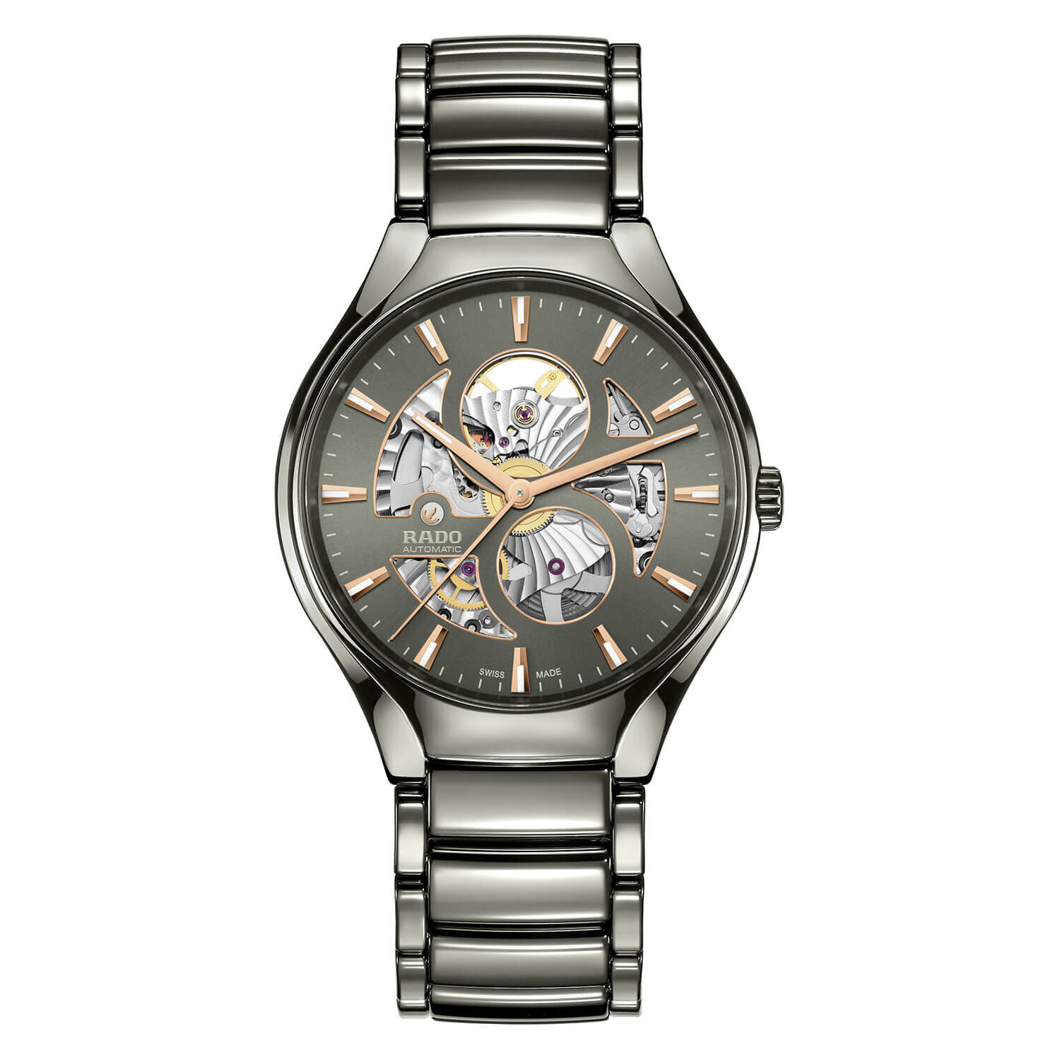 Rado True Round Automatic Open Heart 40mm Grey Dial High Tech Ceramic Bracelet Watch