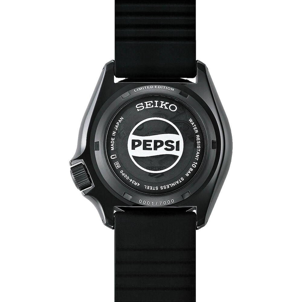Seiko 5 Sports x PEPSI Limited Edition Collaboration In All-Black 42.5mm Dial Strap Watch image number 4