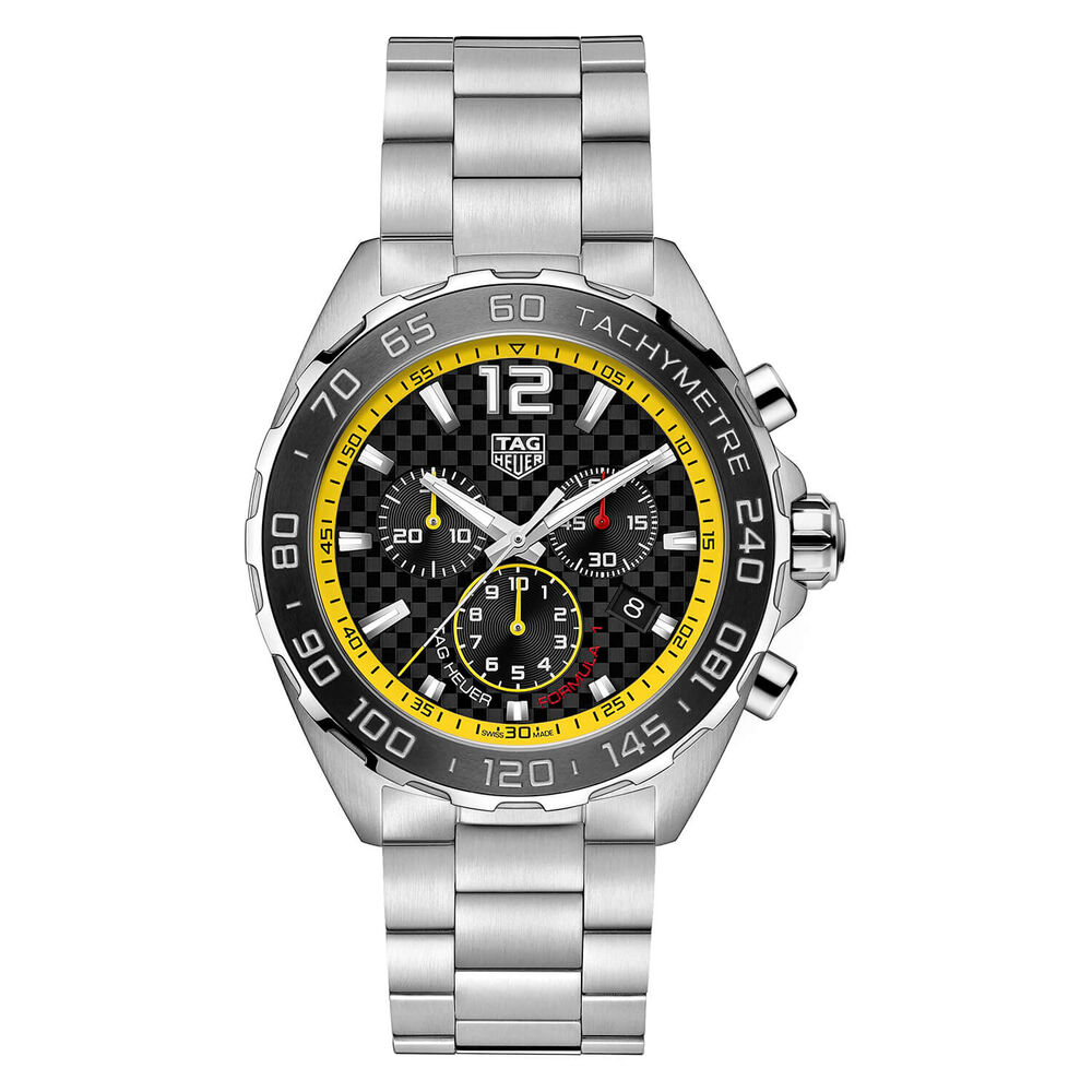 TAG Heuer Formula 1 43mm Dial Chrono Yellow Detail Steel Case Bracelet Watch