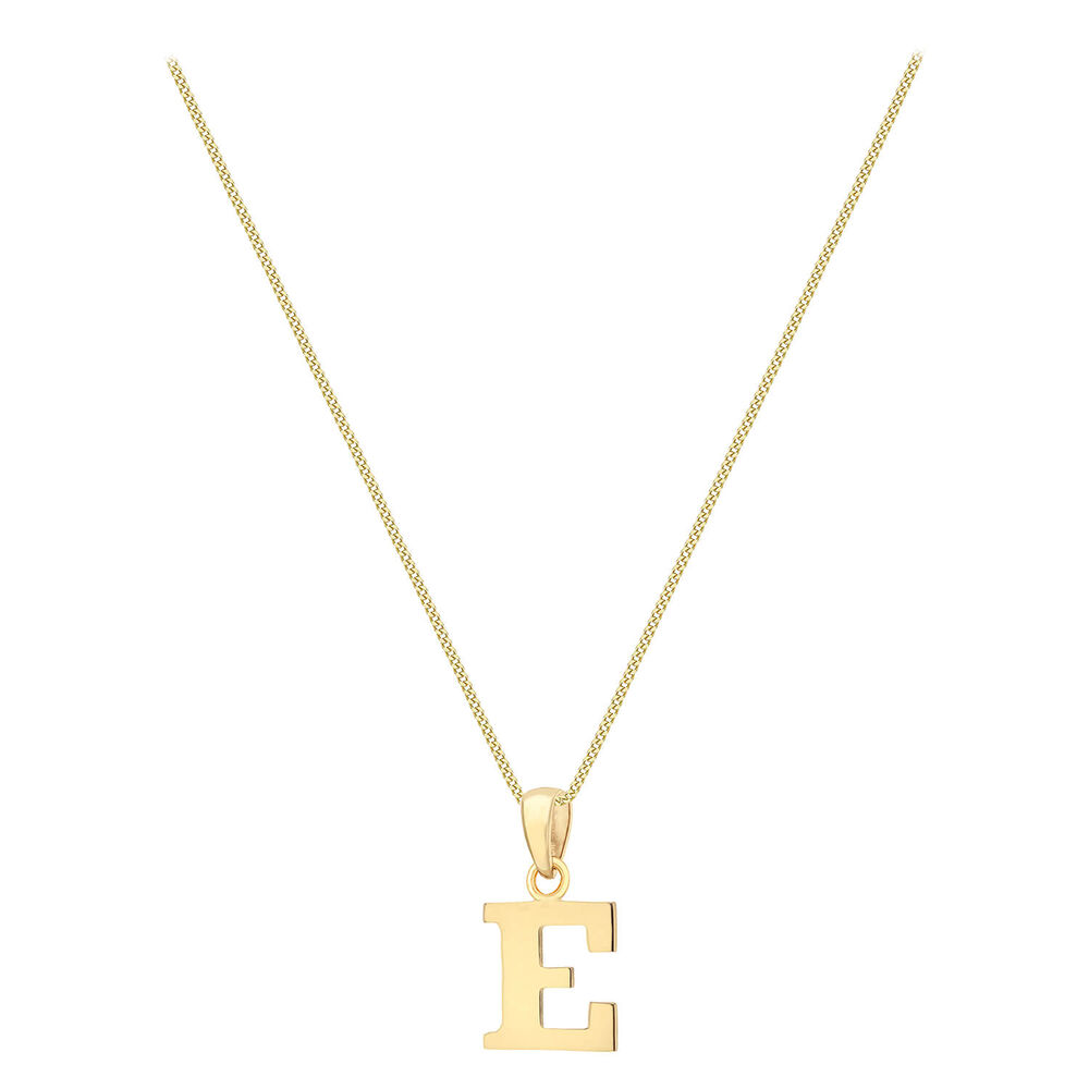 9ct Yellow Gold Plain Initial E Pendant With 16-18' Chain (Chain Included) image number 1