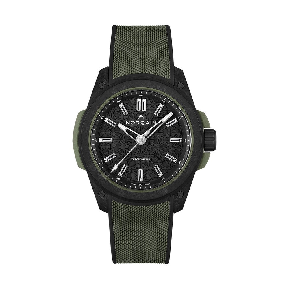 NORQAIN Wild ONE Automatic 42mm Black Dial Khaki Rubber Strap Watch image number 0