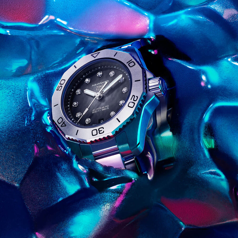 TAG Heuer Aquaracer Professional 200 Date 30mm Black Dial Diamond Dots Steel Bracelet Watch image number 1