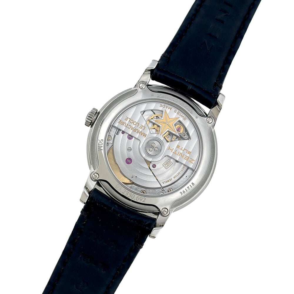 Pre-Owned Zenith Elite Moonphase 33mm Silver Dial Black Leather Strap Watch image number 3