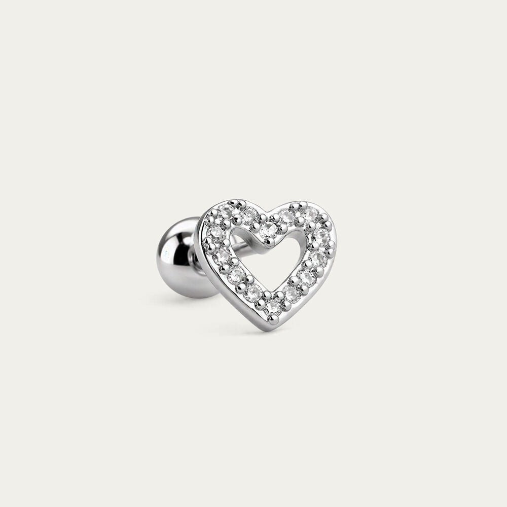Sterling Silver Cubic Zirconia Open Heart Single Stud Earring