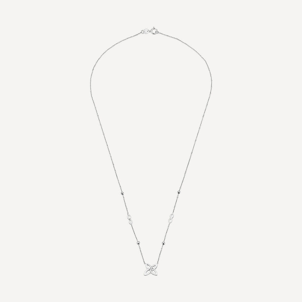 9ct White Gold Flower Infinity Beads Necklet image number 2