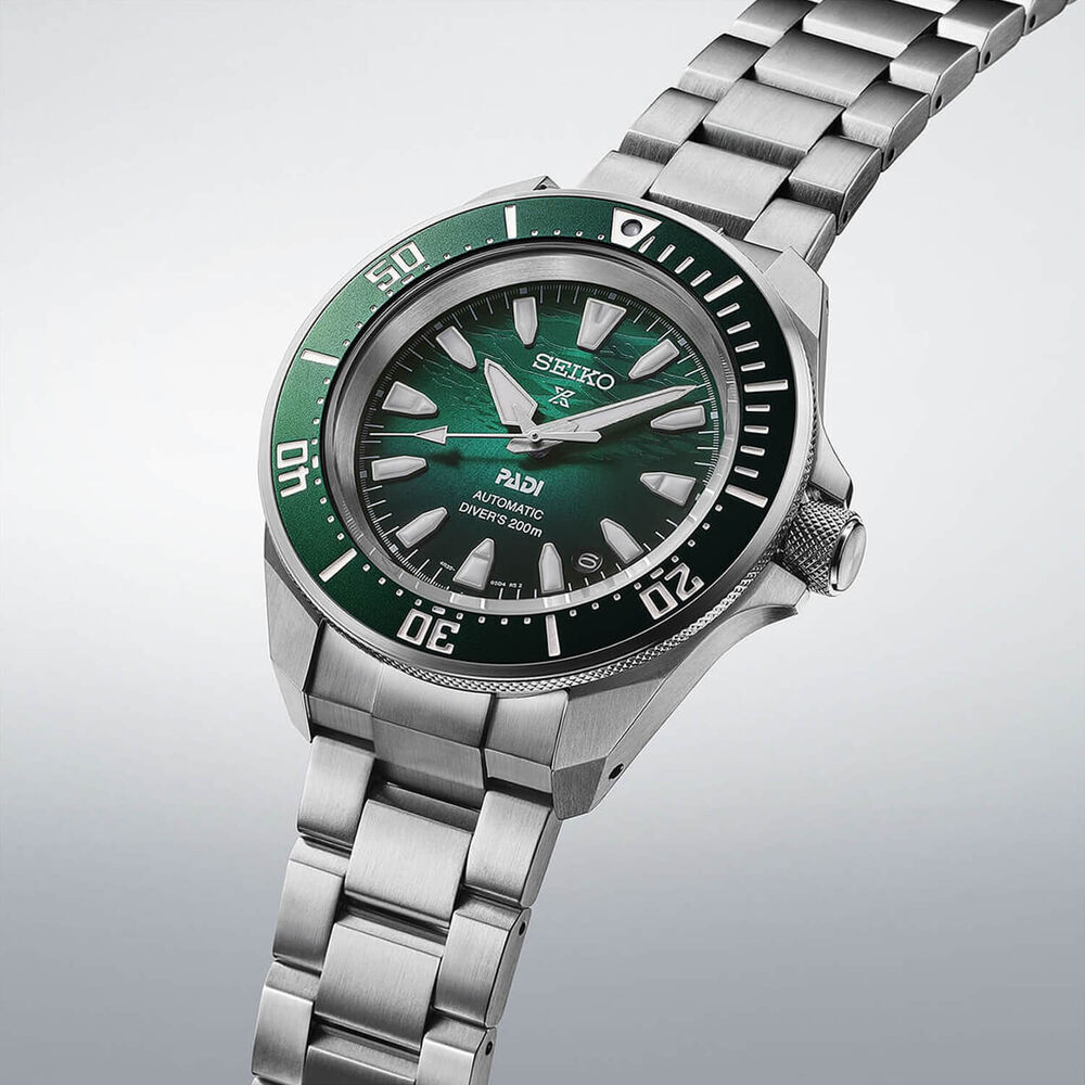 Seiko Prospex PADI 60th Anniversary 4R Compact Underwater Green 41mm Dial Steel Bracelet Watch image number 2