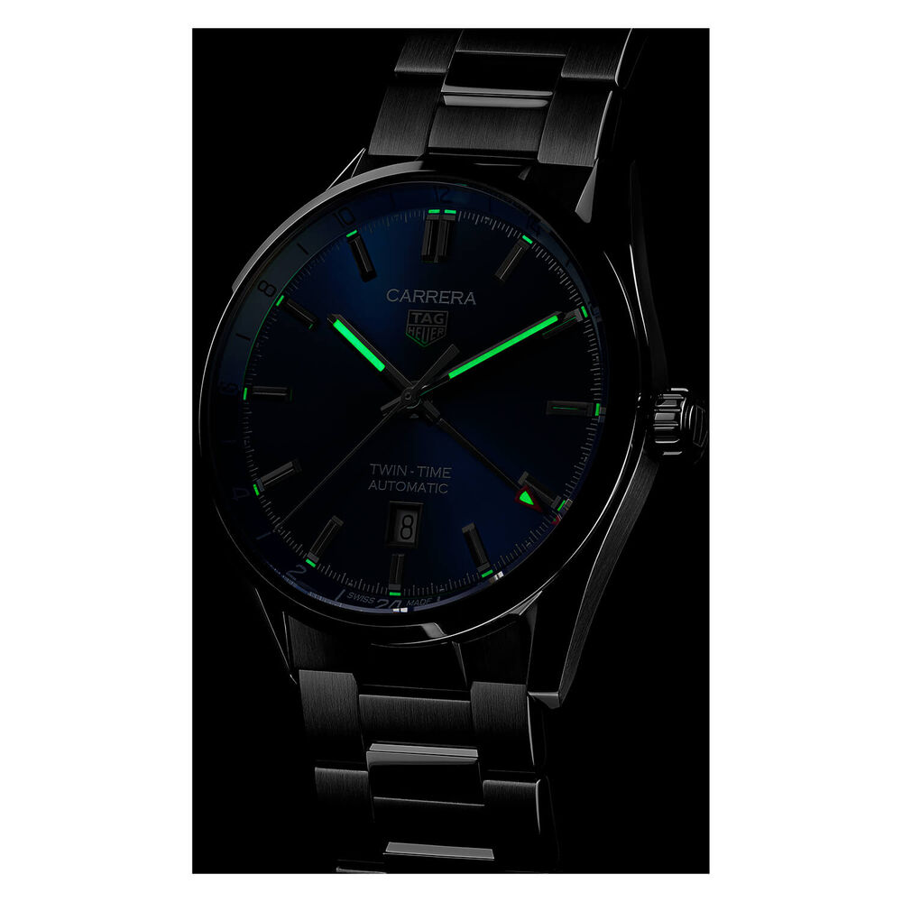 TAG Heuer Carrera Twin-Time 41mm Blue Dial Stainless Steel Bracelet Watch image number 6