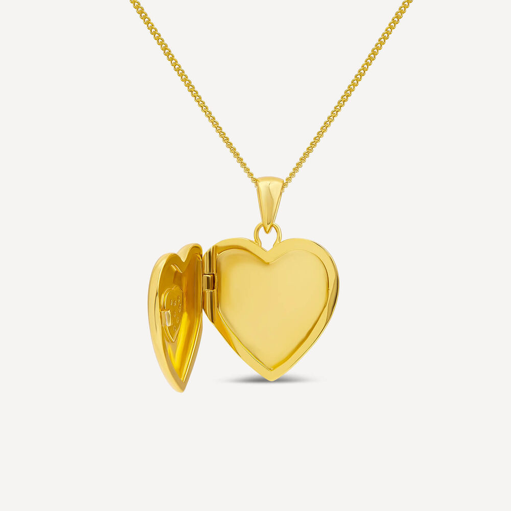 Yellow Gold Plated Sterling Silver Cubic Zirconia Centre Heart Locket Pendant