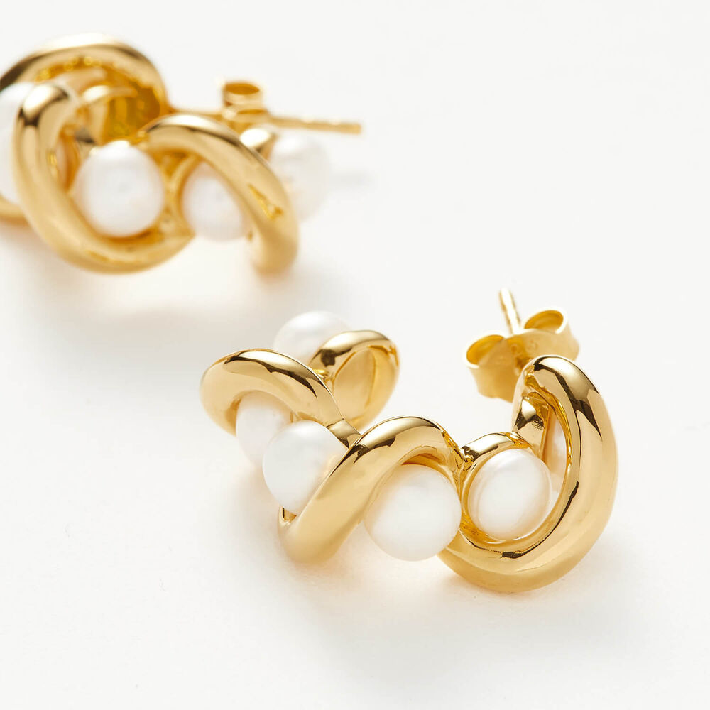 Missoma 18ct Gold Plated Brass Molten Pearl Twisted Mini Double Hoop Earrings