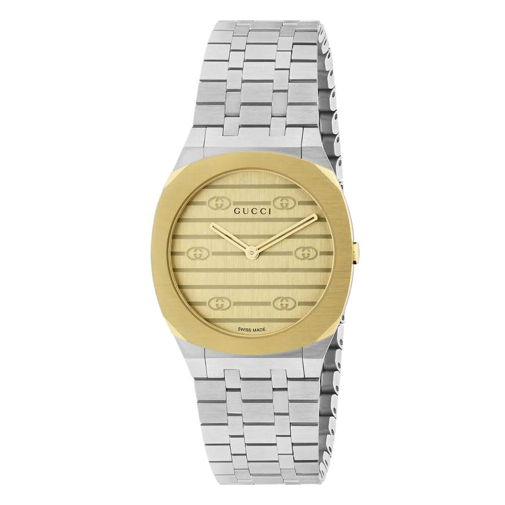 GUCCI 25H 30mm Golden Dial Steel Case Bracelet Watch image number 0
