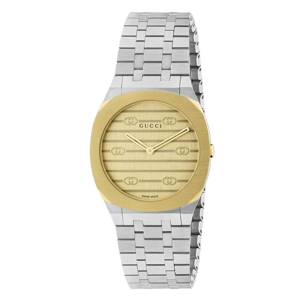 Gucci 25H 30mm Golden Dial Steel Case Bracelet Watch