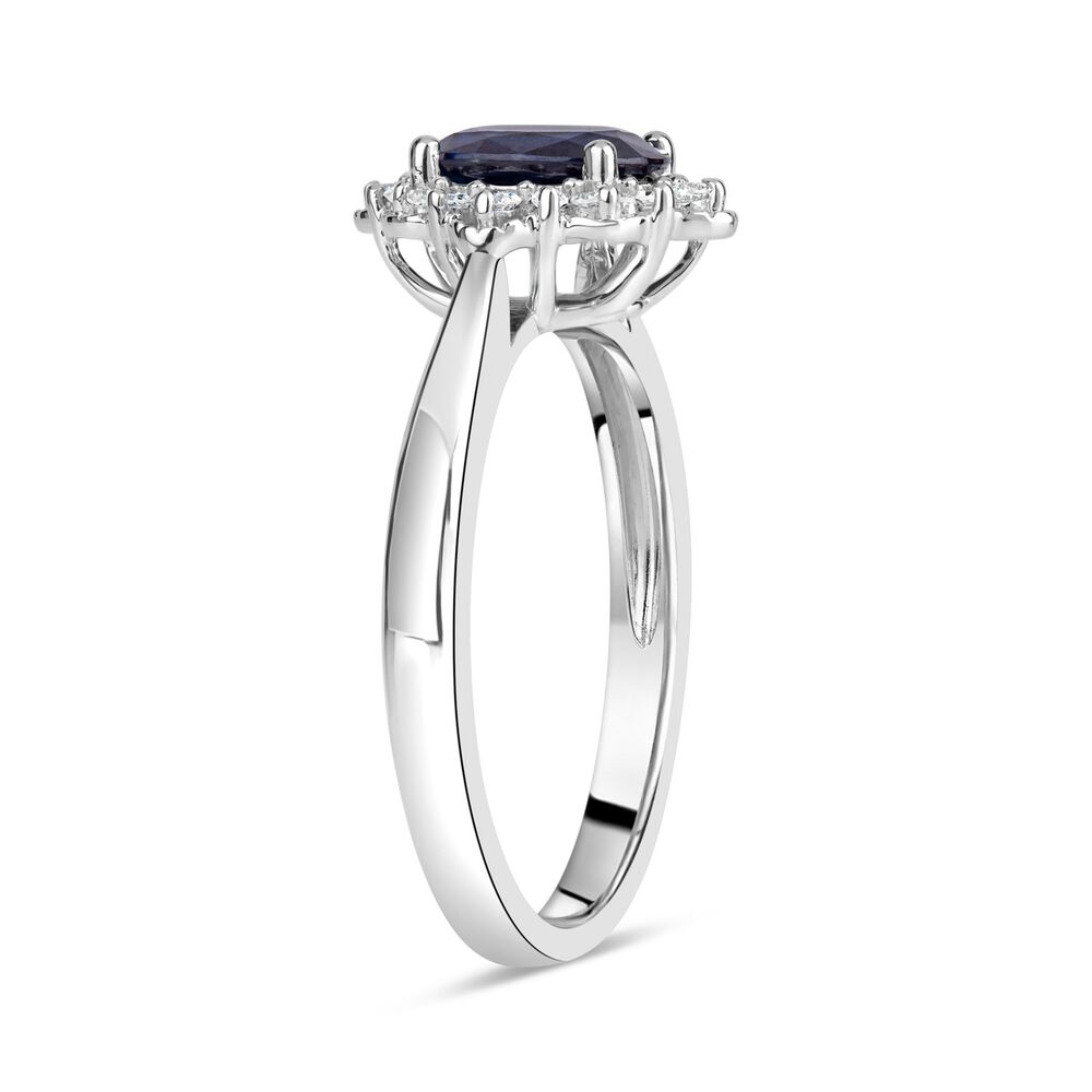 9ct White Gold 0.18ct Diamond & Sapphire Ring image number 3