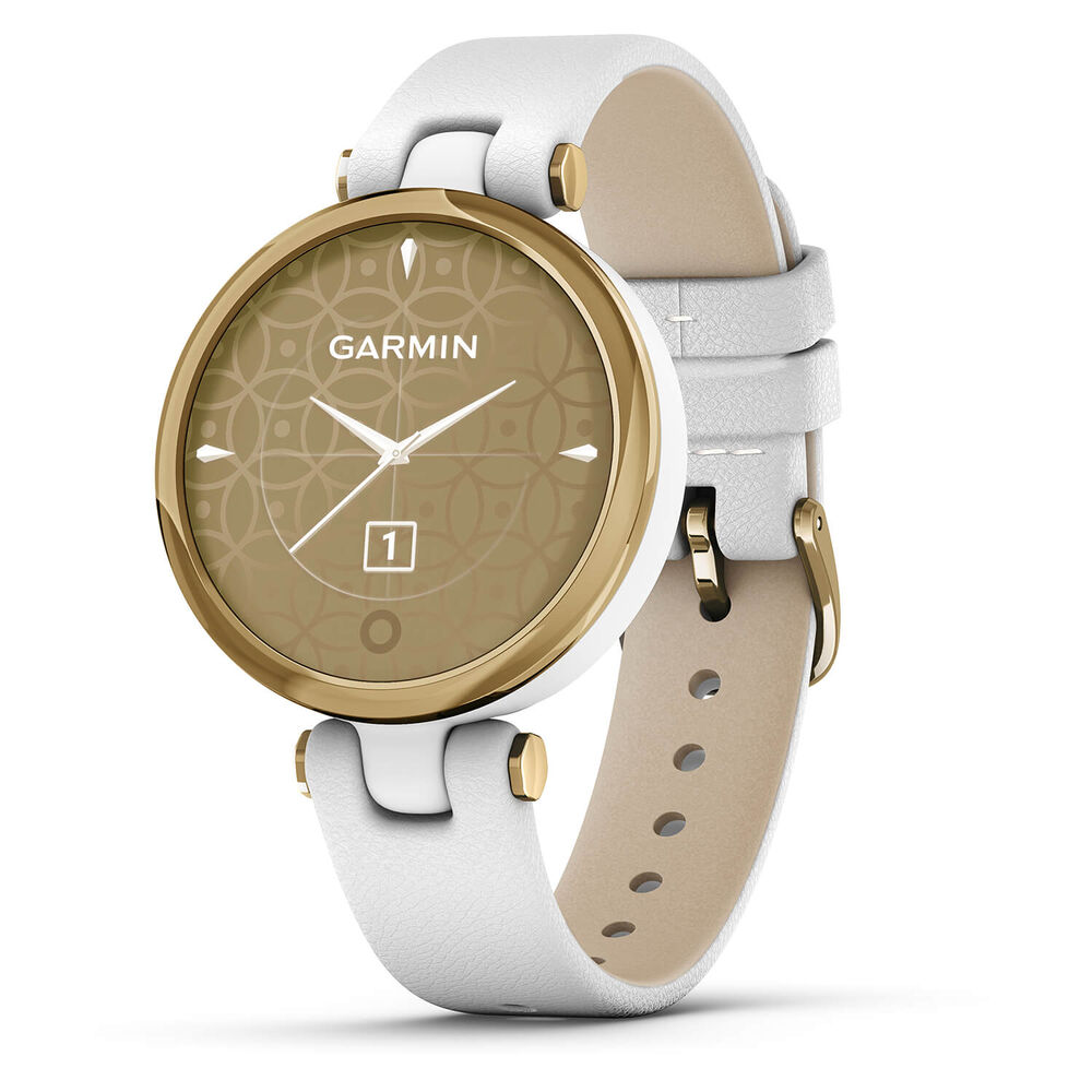 Garmin Lily Classic Light Gold Bezel White Case Italian Leather Strap Watch