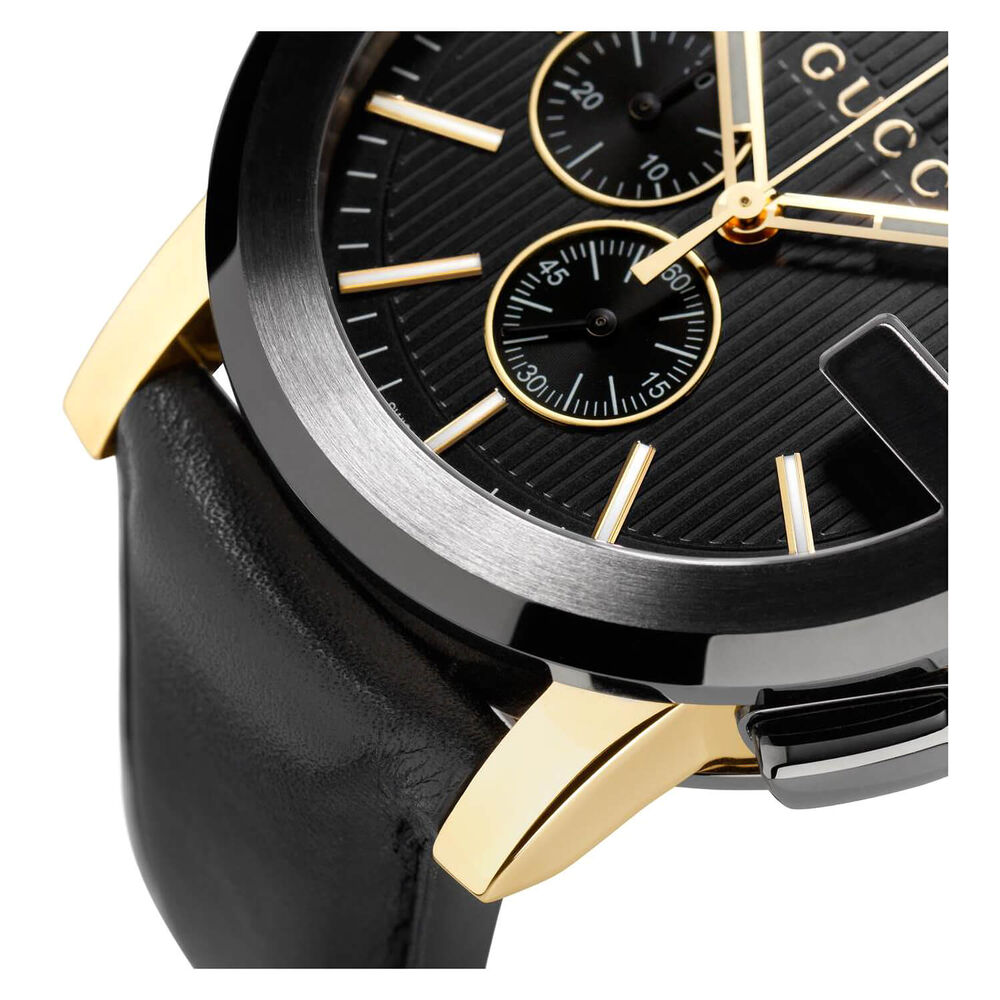 Gucci G-Chrono 44mm Dial Yellow Gold PVD & Steel Case Leather Strap Watch image number 7