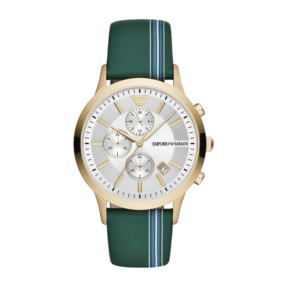 Emporio Armani Yellow Gold PVD Case & Green Leather 43mm Watch