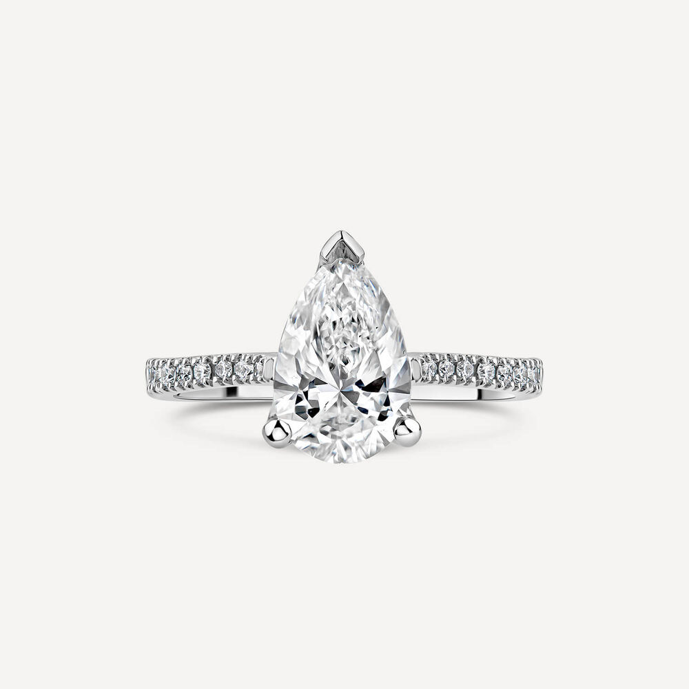Born Platinum Lab Grown 2.20ct Pear Solitaire & Diamond Sides Ring