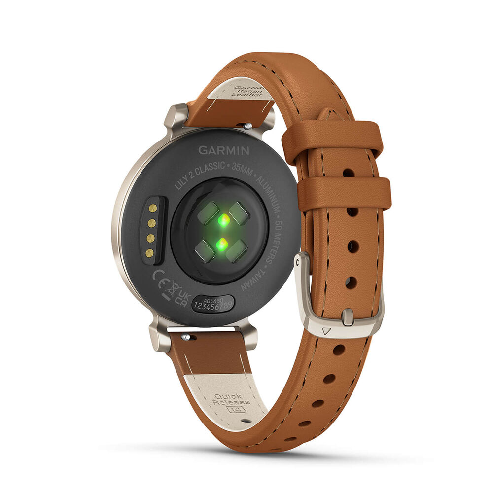 Garmin Lily® 2 Classic Cream Gold Bezel Tan Leather Strap Watch image number 4