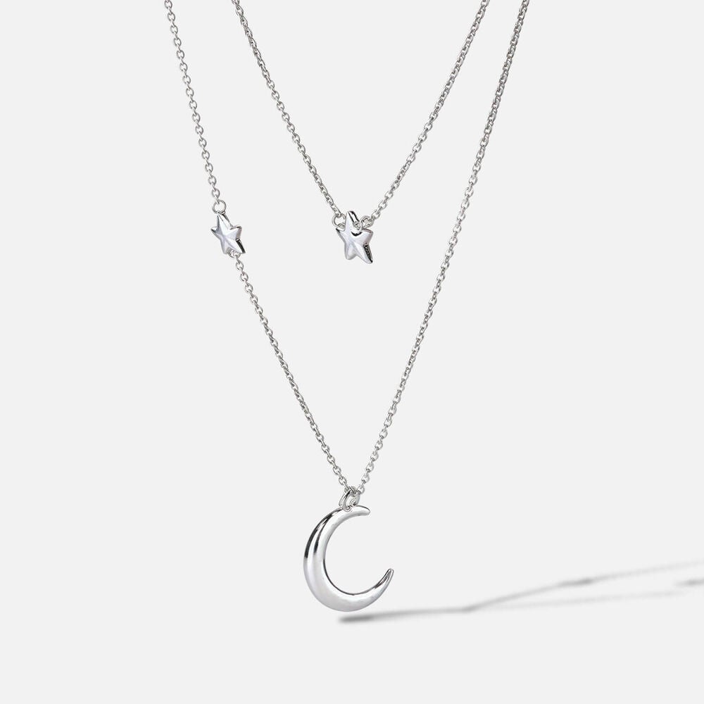 Sterling Silver Moon & Star Double Chain Necklet