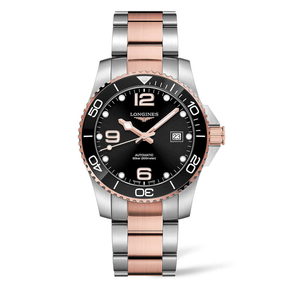 Longines HydroConquest 41mm Black Rose Gold & Steel Case Watch image number 0