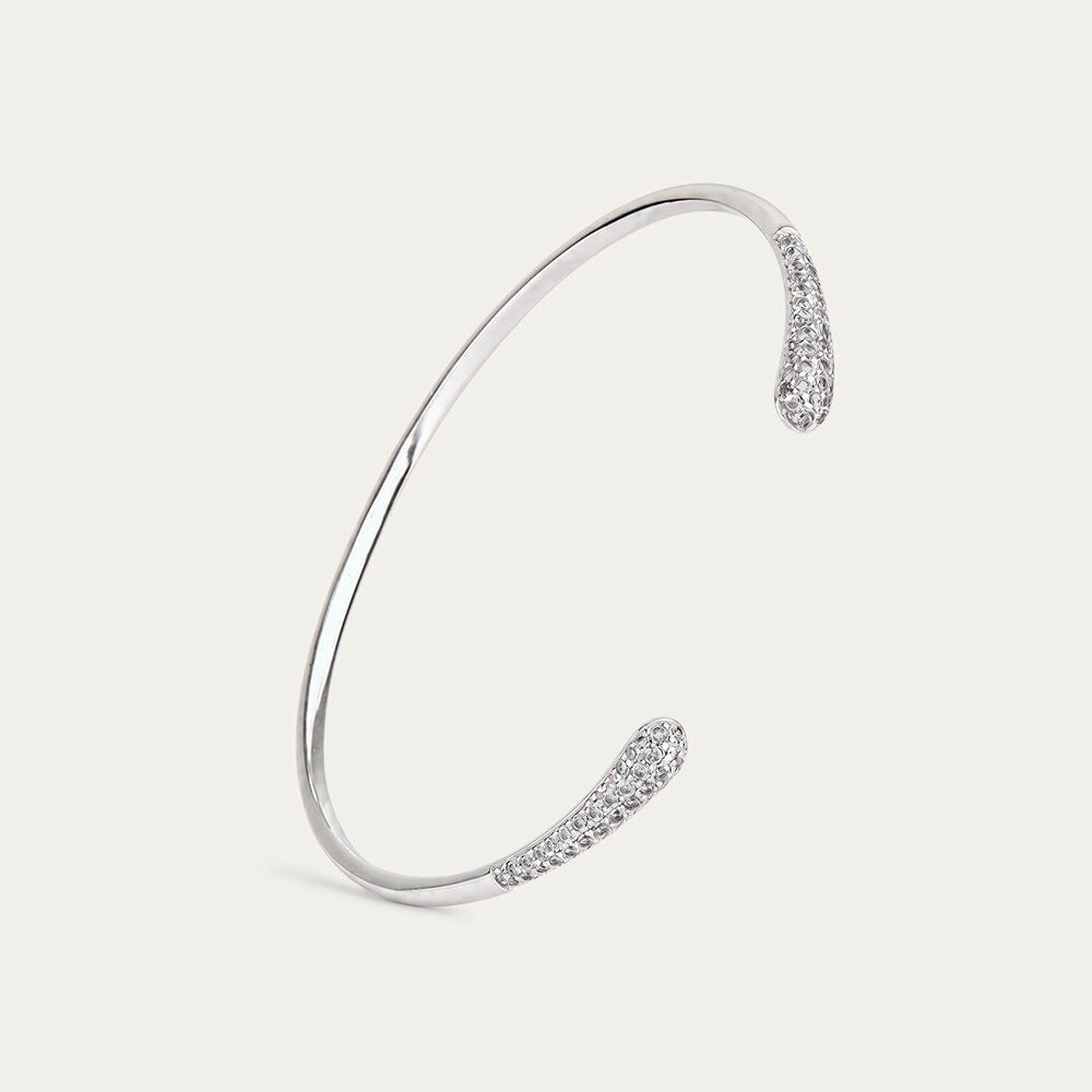 Sterling Silver Cubic Zirconia Edge Torque Bangle