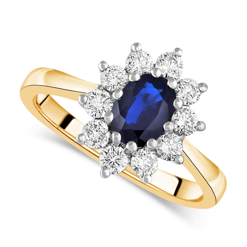 18ct gold sapphire and 0.60 carat diamond cluster ring image number 0