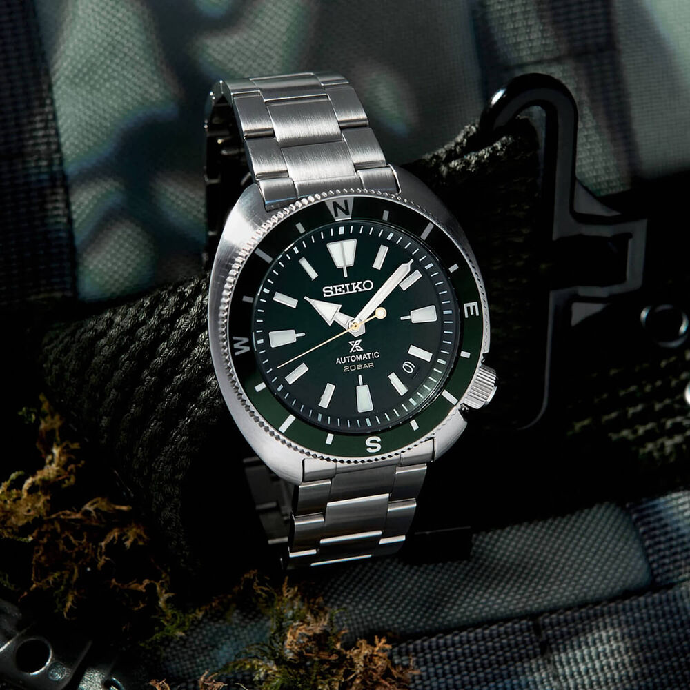 Seiko Prospex Tortoise 42.4mm Green Dial Green Bezel Steel Case Bracelet Watch image number 2