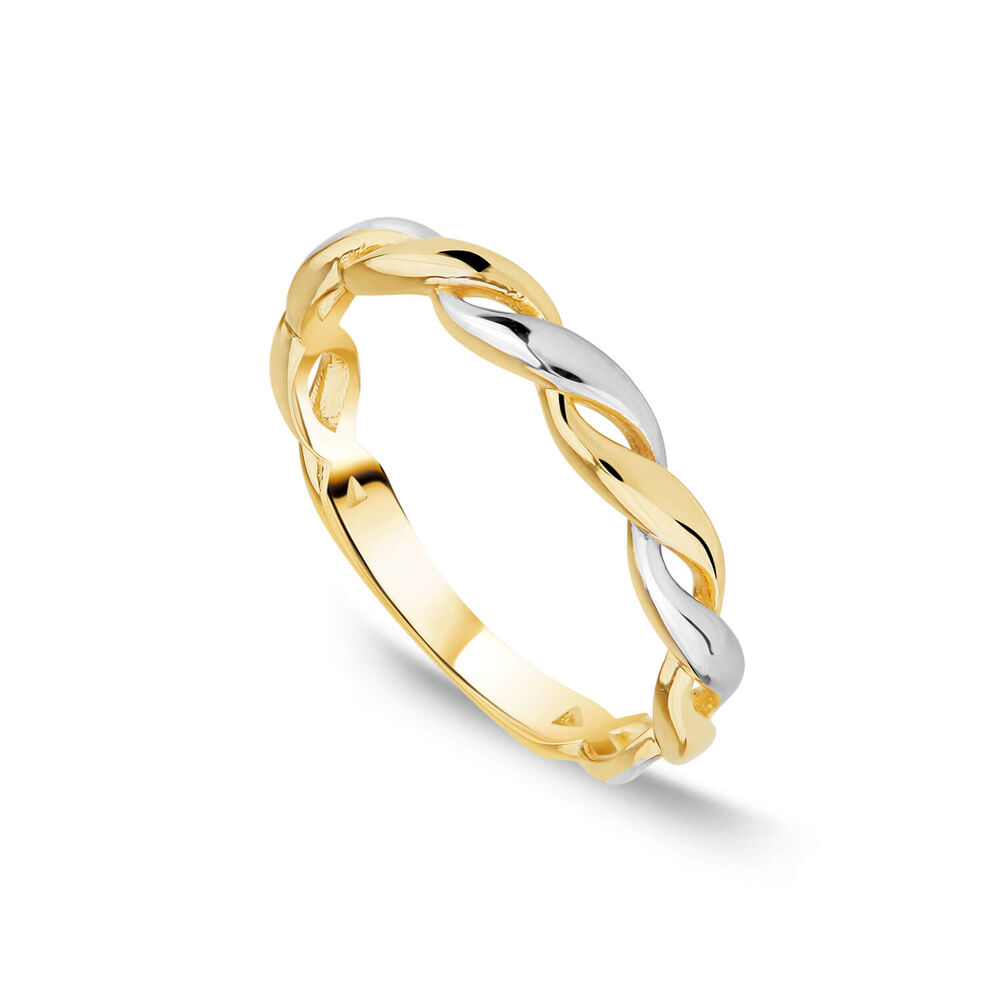 9ct Yellow & White Gold Plaited Plain Ring image number 0
