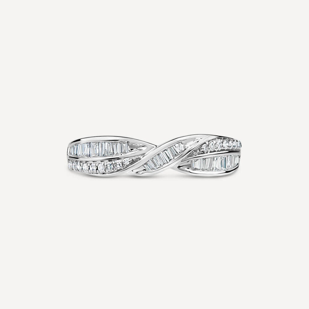 9ct White Gold Baguette & Round Crossover 0.33ct Diamond Ring image number 1